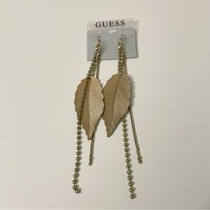 Guess Gold Tone Leaf and Chain Statement Dangle Earrings